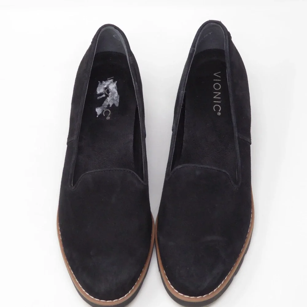 Vionic Women Willa Wedge Black Suede Loafer Shoes 8